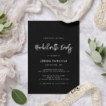 Contemporaryns moderna svarta Bachelorette-parti Inbjudningar<br><div class="desc">Festinbjudan till Bachelorette: fira dina sista dagar som en enda kvinna med dina bästa vänner och familj. Få en modern inbjudan att organisera ett minnesvärt brudens sida. Ett fet och trendig-typografi för ditt bröllop-kontorsmaterial, enkel men ändå elegant med ett svartvitt tema. Helt anpassade: Du kan ändra färgen på teckensnitt och...</div>
