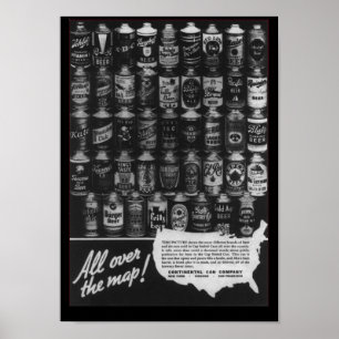 Continental Can Company Cone Top Beer kan Poster