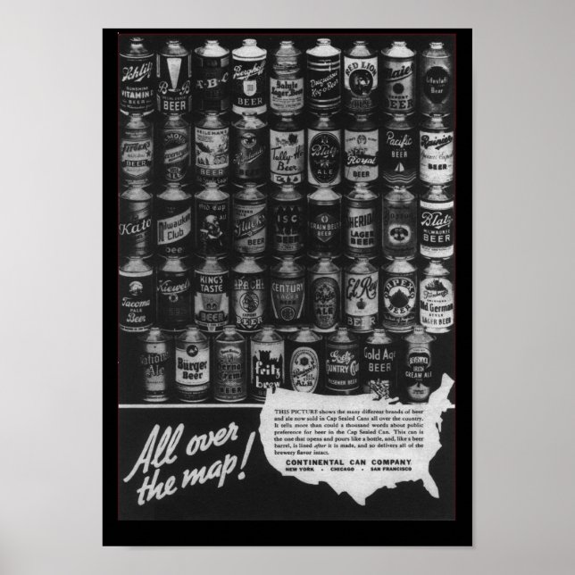 Continental Can Company Cone Top Beer kan Poster (Framsidan)