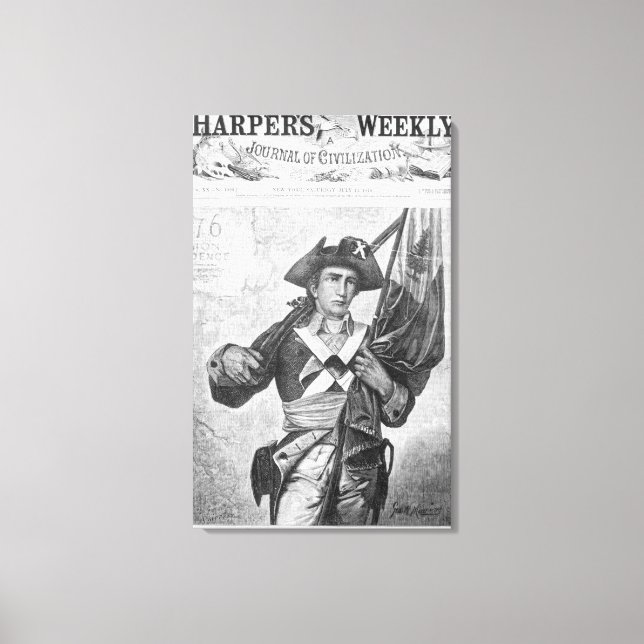 Continental Soldier som håller i musket flagga Canvastryck (Framsida)