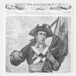 Continental Soldier som håller i musket flagga Fyrkantigt Klistermärke