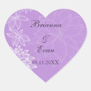 Contoued Bloom Lilac Bröllop Sticker Hjärtformat Klistermärke