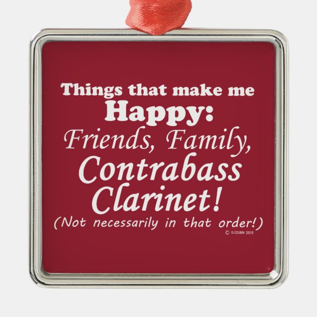 Contrabass Clarinet gör mig Lycklig Julgransprydnad Metall (Framsidan)