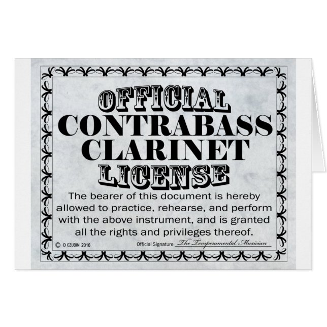 Contrabass Clarinet License Hälsningskort (Framsidan Horizontal)