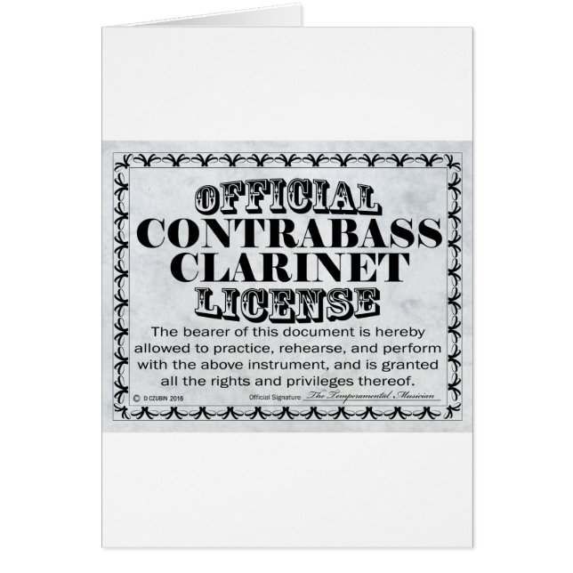 Contrabass Clarinet License Hälsningskort (Framsidan)