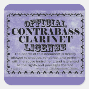 Contrabass Clarinet License Square-etikett Fyrkantigt Klistermärke