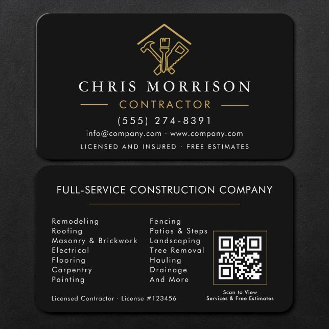 Contractor Black Gold QR Code Visitkort (Skapare uppladdad)