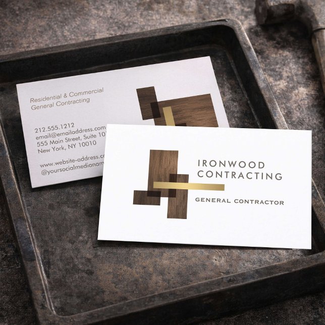 Contractor Wood Gold-logotyp Visitkort (Skapare uppladdad)