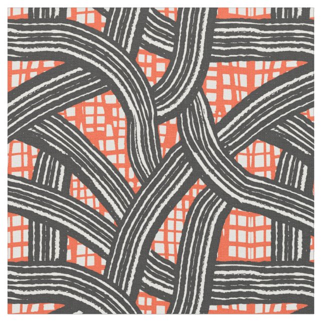 Contrast lines red black - Japandi Tyg (Närbild)