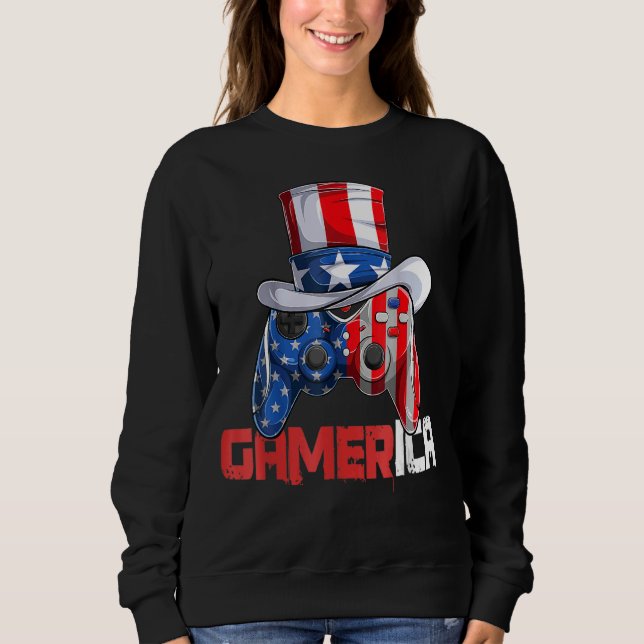 Controller farbror Sam Video Game Gamerica Us Flag T Shirt (Framsida)
