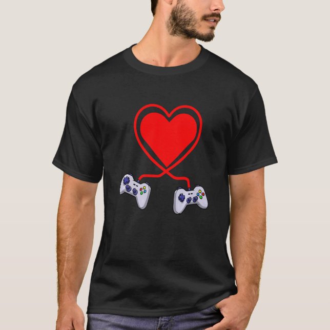 Controller Heart Video Gamers Funny Valenines Day T Shirt (Framsida)