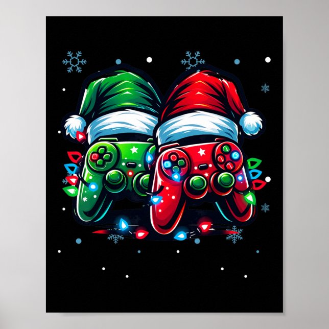 Controller Santa Hat-julspel X-mas Gamer Poster (Framsidan)