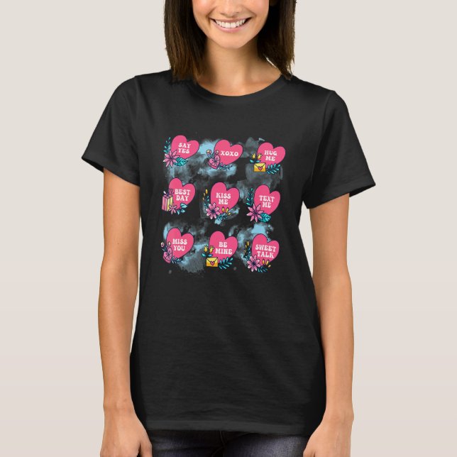 Conversation Hearts Cute Pink Heart Happy Valentin T Shirt (Framsida)
