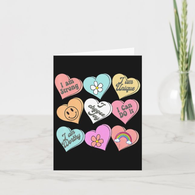 Conversation Hearts Groovy Valentines Day Cute Tea Kort (Framsida)