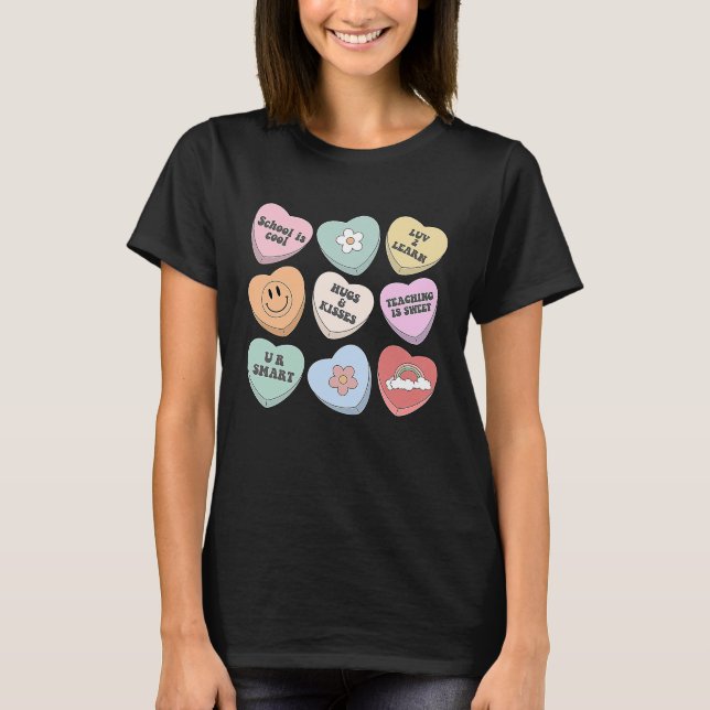 Conversation Hearts Groovy Valentines Day Cute Tea T Shirt (Framsida)
