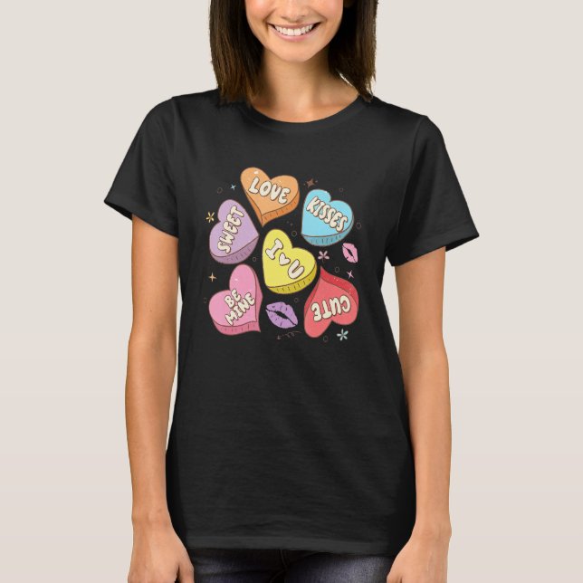 Conversation Hearts Valentines XOXO Retro Groovy F T Shirt (Framsida)