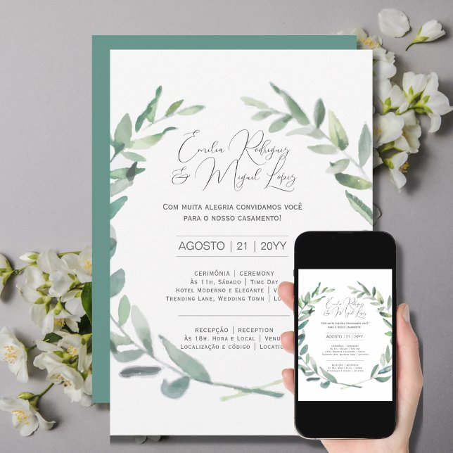 Convite Casamento Folhas Azeitona Verde portugisis Inbjudningar (Skapare uppladdad)