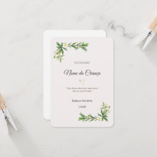 Convite de Batizado Floral Elegante | Personalizad Inbjudningar