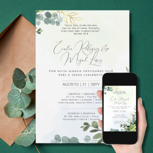 Convite de Casamento Folhas Verdes Portugues Inbjudningar