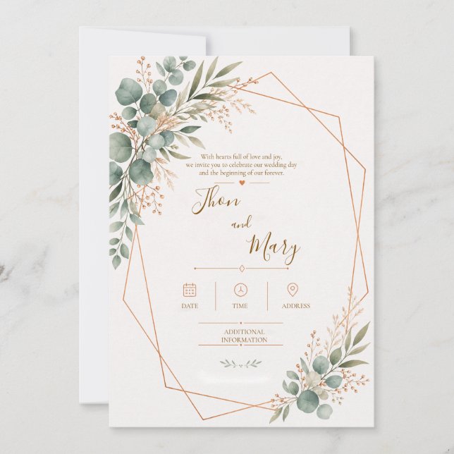 Convite de Casamento Moderno Rustico Floral Inbjudningar (Framsida)
