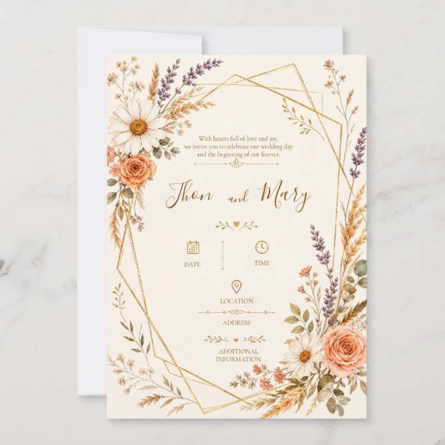 Convite de Casamento Moderno Rustico Floral Inbjudningar (Framsida)
