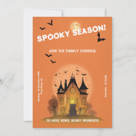 Convite Festa de Haloween Laranja com Mansão Inbjudningar