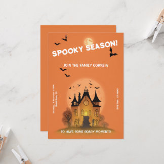 Convite Festa de Haloween Laranja com Mansão Inbjudningar