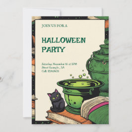 Convite Festa Halloween Caldeirão e Gato Preto Inbjudningar