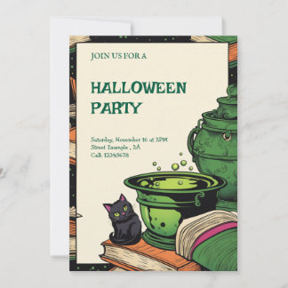 Convite Festa Halloween Caldeirão e Gato Preto Inbjudningar