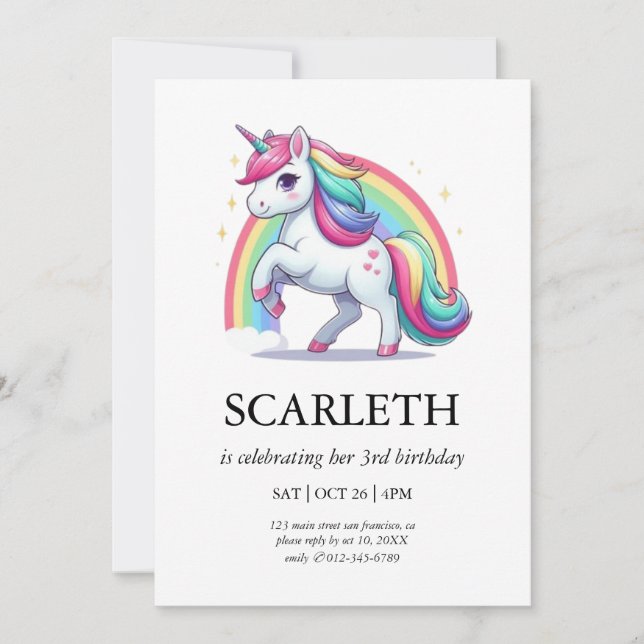 Convite Modern Cute Doodle Unicorn Stars Aniversár Inbjudningar (Framsida)