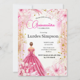 Convite  Quinceañera invitation  Floral Pink Inbjudningar