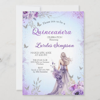 Convite Quinceañera invitation Purple and Silver Inbjudningar