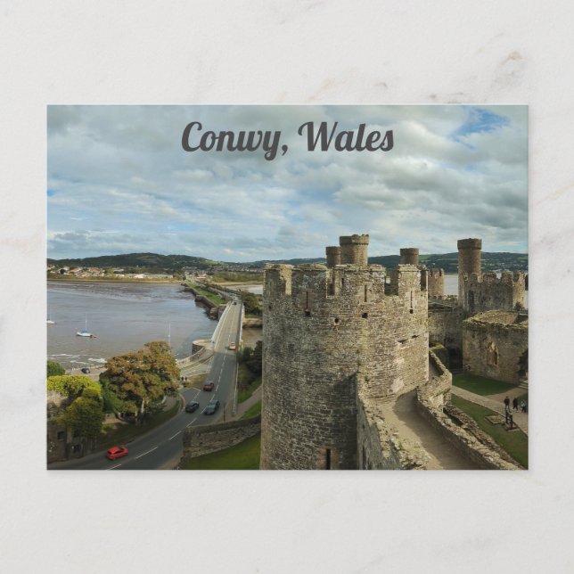 Conwy Wales Welsh Castle River Travel Photo Vykort (Framsida)