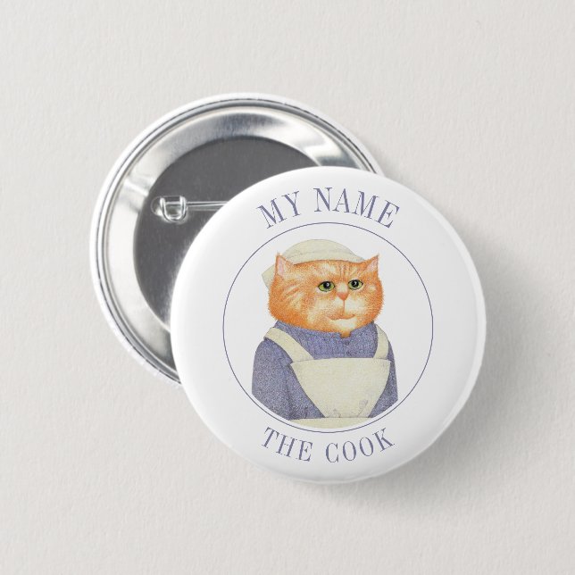 COOK CAT Namnskylt Badge Pin Knapp II (Framsida & baksida)