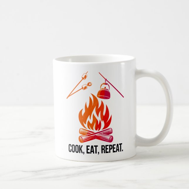 Cook Eat Repeat Funny Camping Fire Design Kaffemugg (Höger)