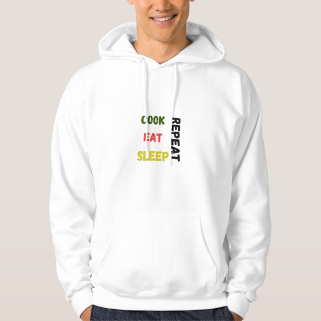 "Cook Eat Ssov Repeat" Funny Manar Hoodie (Framsida)