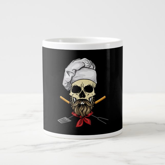 Cook Grill Master Chef Skull Ansikte Halloween Gif Jumbo Mugg (Framsidan)