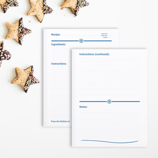 Cookbook-sida för julklumpar (Christmas Snowflake Recipe Cookbook Page)