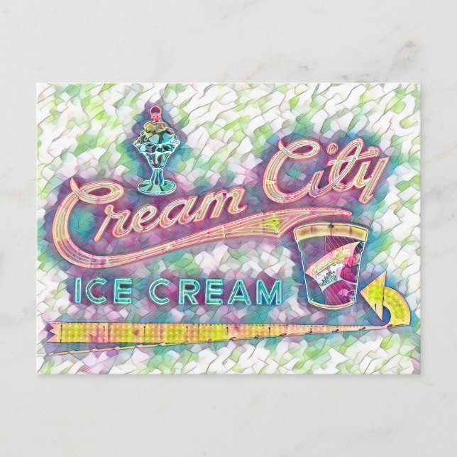 Cookeville, TN Cream City Neon Sign Watercolor Vykort (Framsida)