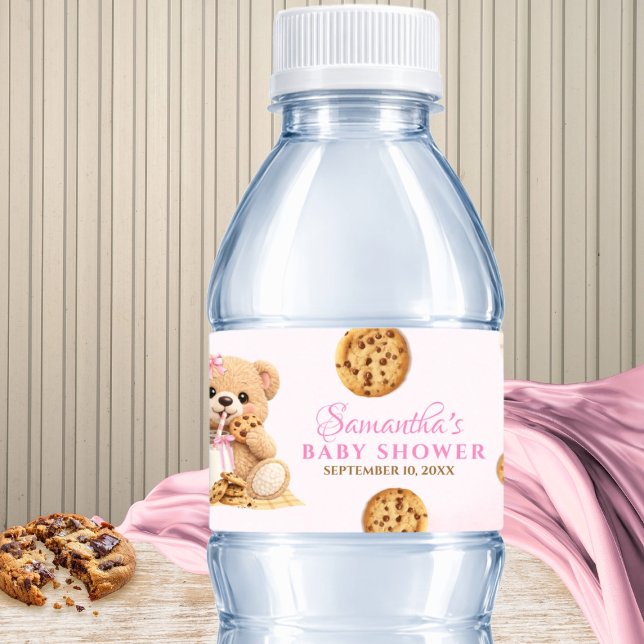  Cookie and Milk Baby Shower - Teddy Bear Pink Vattenflaskor Etikett (Skapare uppladdad)