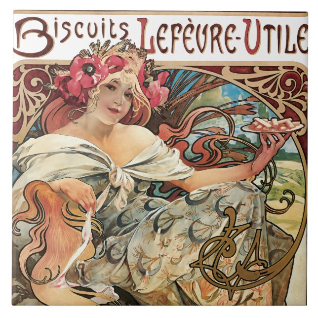 Cookie Art nouveau annons Alphonse Mucha Kakelplatta (Framsidan)