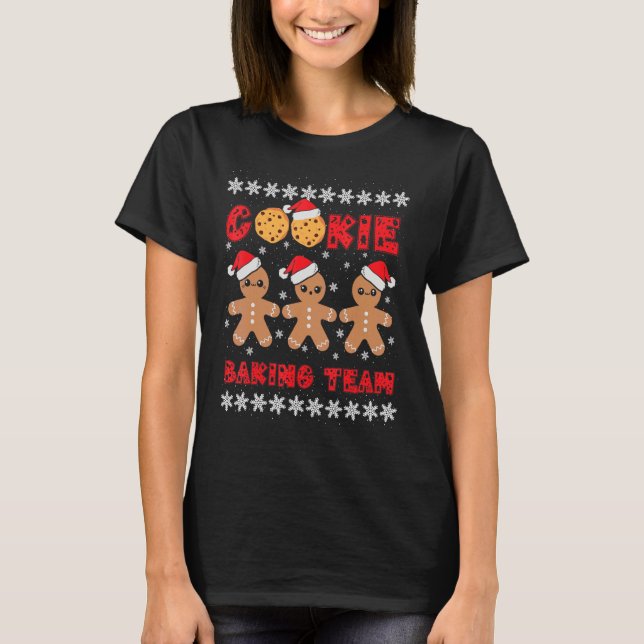 Cookie Baking Team Gingerbread Men with Xmas Hats  T Shirt (Framsida)