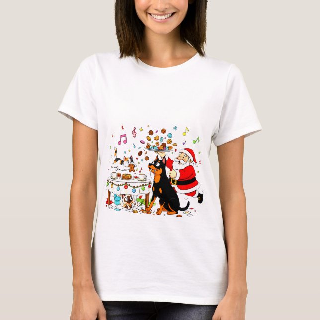 Cookie Chaos: Santa’s Sweet & Silly Pet Party T Shirt (Framsida)