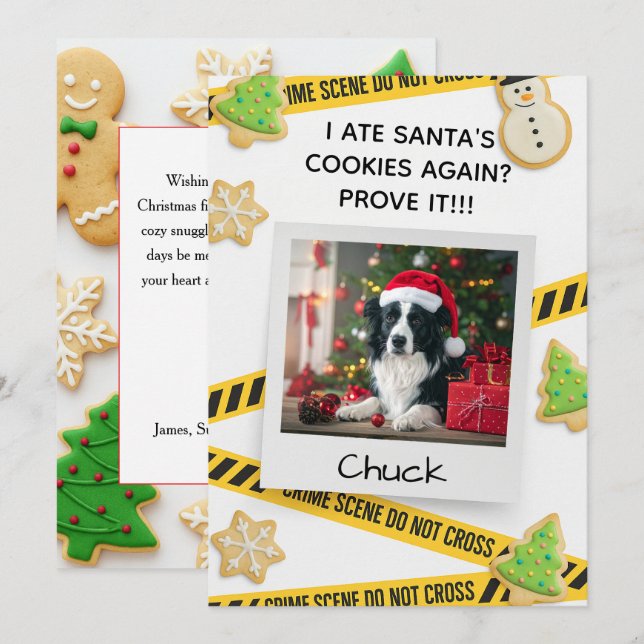 Cookie Crime Scene Funny Dog Christmas Card Tack Kort (Fram/baksida)