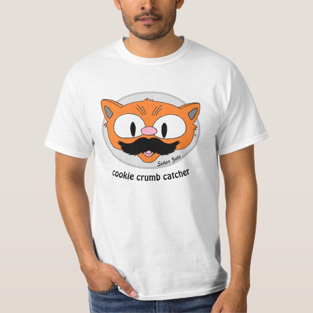 Cookie Crumb Catcher Mustache Humor Tecknad Cat T Shirt (Framsida)