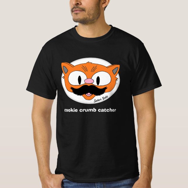 Cookie Crumb Catcher Tecknad Cat Mustache Humor T Shirt (Framsida)