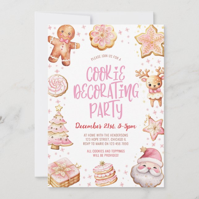 Cookie Decororation Rosa-Julfesten Jul Inbjudningar (Framsida)