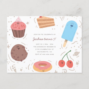 Cookie Donut & Ice Cream Sweet Kids' Birthday Inbjudan Vykort