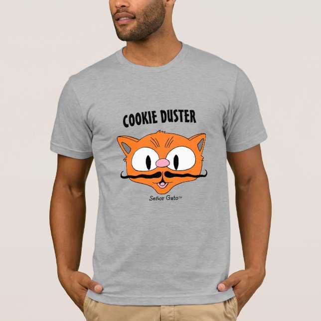 COOKIE DUSTER Funny Tecknad Mustache Cat T Shirt (Framsida)