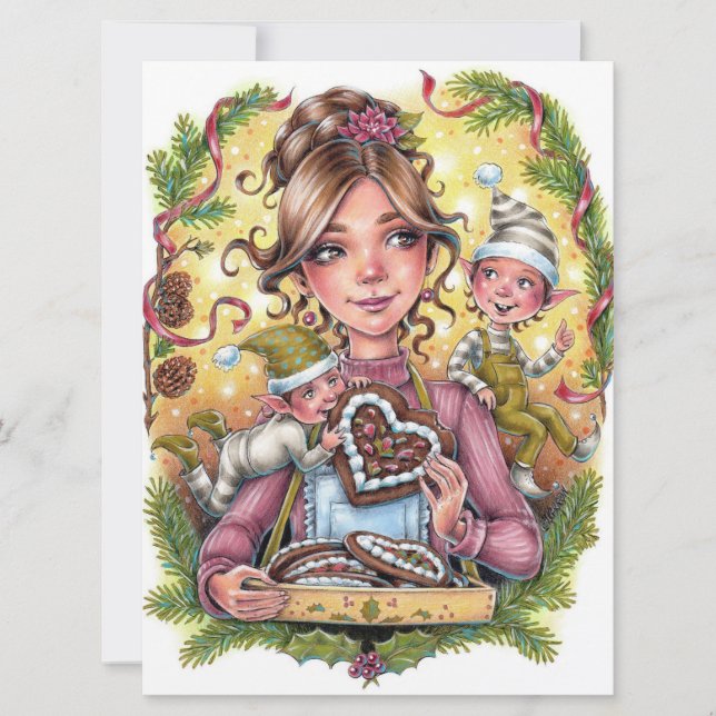 Cookie Elves-julfamiljen Baking Joy Art Card (Framsida)